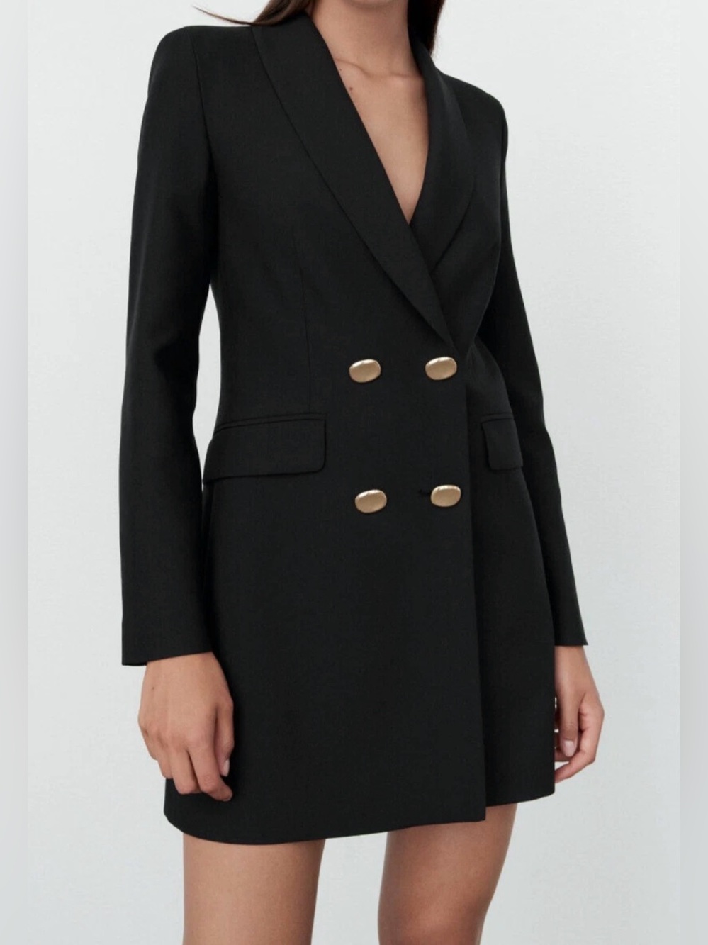 Zara Gold Button Double-Breasted Long Blazer NWT Yellowjackets Wardrobe